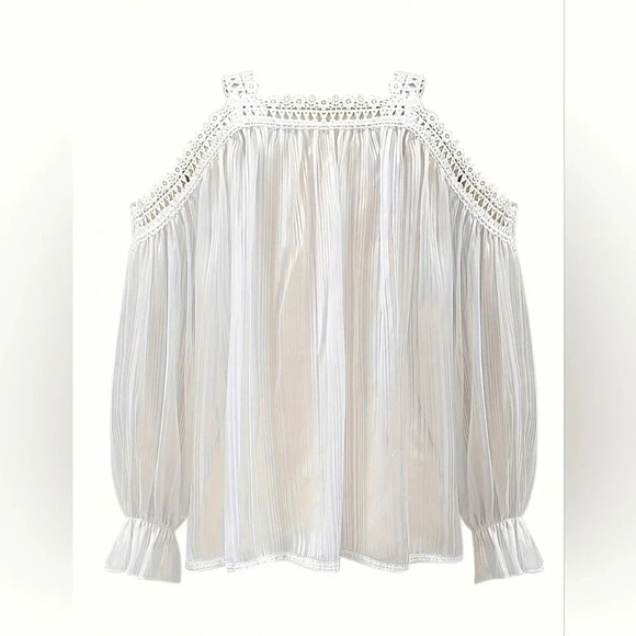 Women's Open Shoulder Lace Trim Casual Vacation Matching Shirt piece of CRAP! - Picture 4 of 5